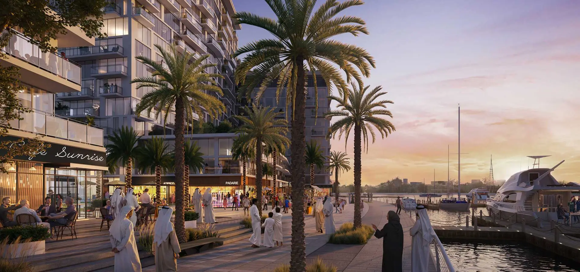 The waterfront promenade at the Seefa waterfront community
